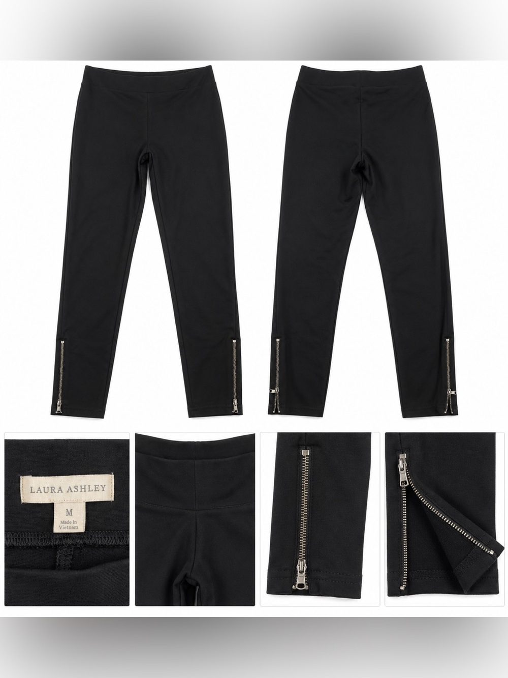 Laura Ashley Women’s Black Ankle-Zip Leggings – Size Medium